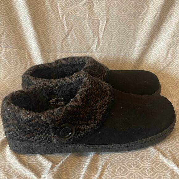 Clarks Women's Knit Suede Scuff Slipper Black Aztec Multi Faux Fur Insole Size 8 - Picture 3 of 5